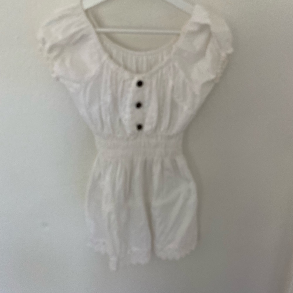 Vintage white cotton babydoll pheasant top - Picture 2 of 5